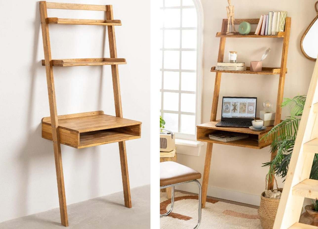 Oak Wood Desk With Shelves Zina Style by SKLUM
